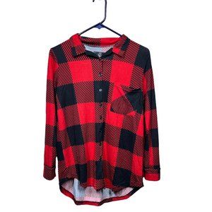 Maternity Love Womens Red Black Plaid Long Sleeve Soft Button-Up Shirt Size M